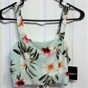 Forever 21 Mint Green Multi Color Floral Print Strap Crop Top Size S NWT